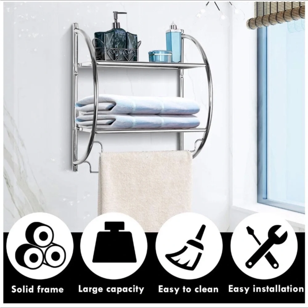 Wall Mount 2 Tier Bathroom Shelf Rustproof Chrome